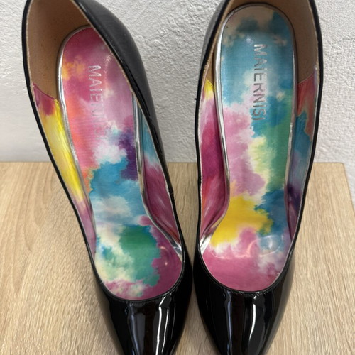 Black patent leather stiletto heels, 16 cm