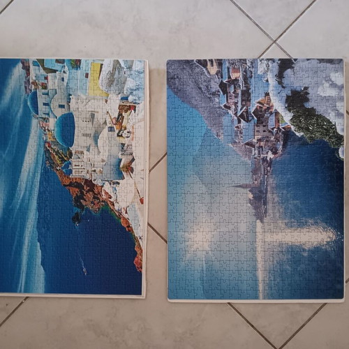 Decorative puzzle used for wall with Santorini and snowy landscape images