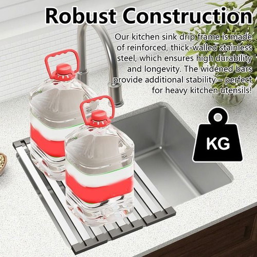 Foldable stainless steel dish rack for sink 55 x 32.5 cm
