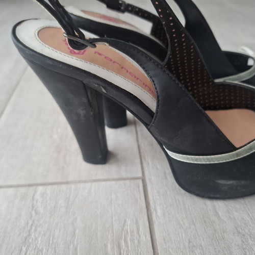 Fornarina sandals platform heels size 39 used, black with green details