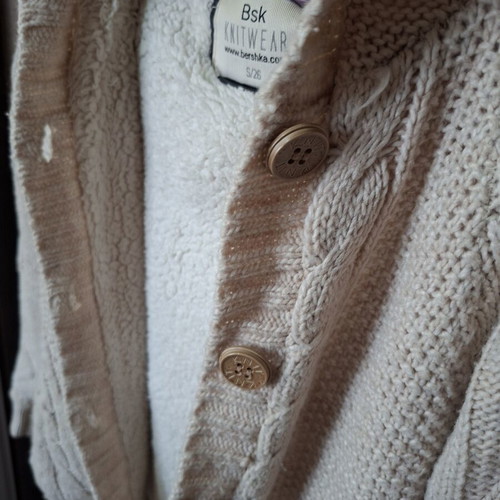 Bershka women's beige cardigan with fur, small, like new