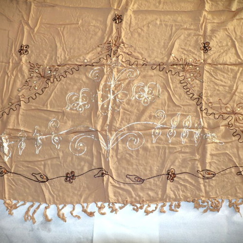 Handmade pareo with sequins silk and cotton blend beige and brown
