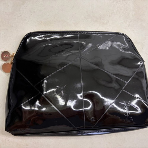 Yves Saint Laurent Make Up Pouch New Black Patent Leather Quilted Effect