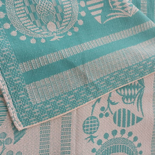 Woven bedspread 1.35 x 1.95m, turquoise floral design