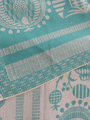 Woven bedspread 1.35 x 1.95m, turquoise floral design