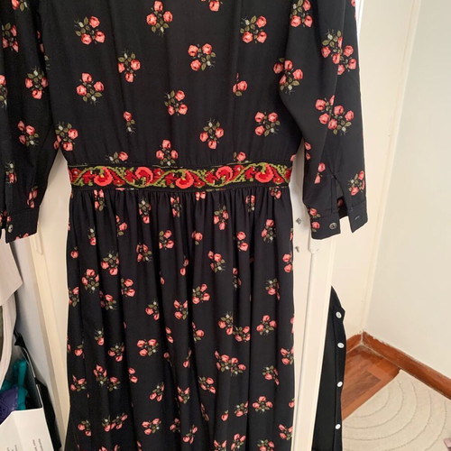 Karavan black dress new with embroidery, three-quarter sleeves, Small