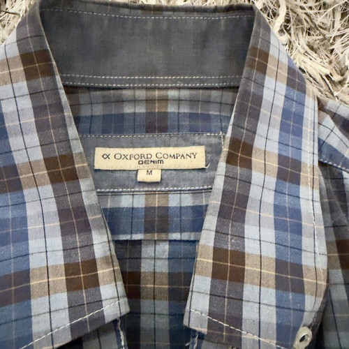 Oxford Company Blue and Brown Plaid Denim Long-Sleeve Shirt Size M Like New
