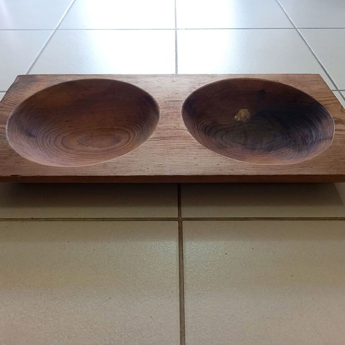 Traditional wooden dough bowl for two round loaves - ideal also for decoration