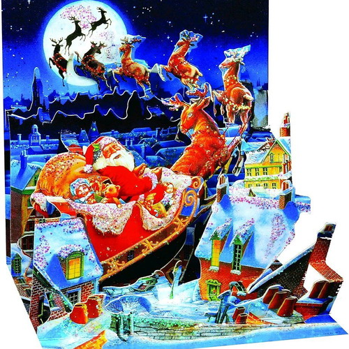 Christmas pop-up greeting card Santa's Sleigh Ride new