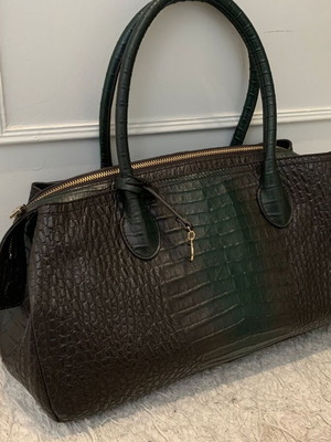 Γυναικεία τσάντα DKNY croc-leather σαν καινούργια, καφέ και πράσινη