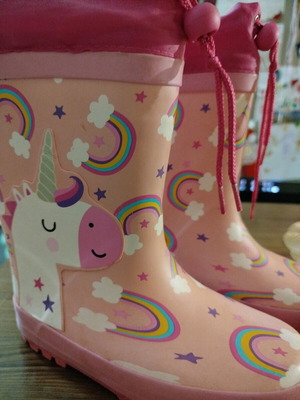 Alegria rain boots used, size 29, pink multicolor with unicorn