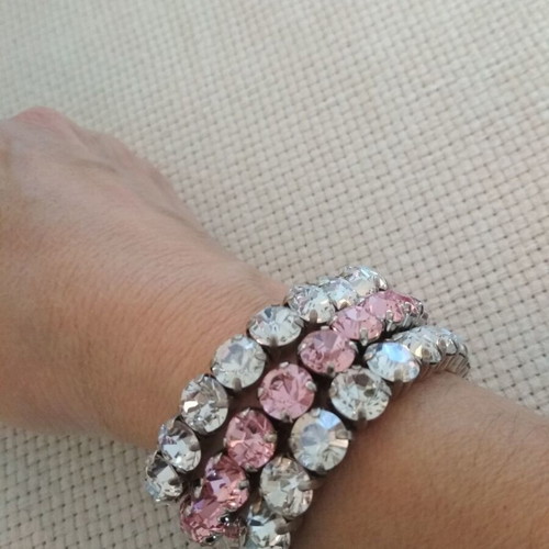 Set of three tennis bracelets like new, pink and white