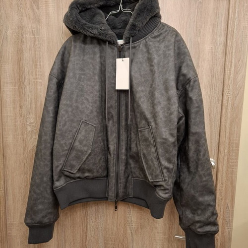 Zara double face jacket XL, synthetic leather and fur, grey