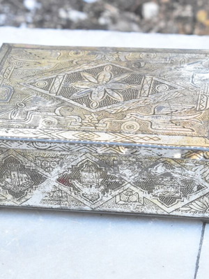 Vintage carved metal tobacco box used with rich decoration