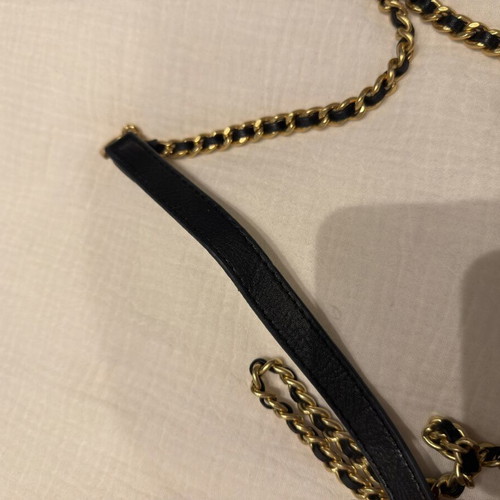 Furla clutch bag with chain black leather used