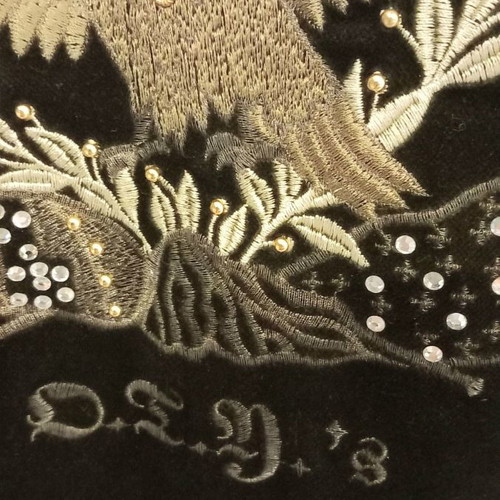Velvet olive jacket used, embroidered with gold thread and stones, size S