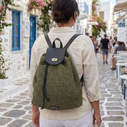 Achilleas Accessories Straw Backpack new, khaki green