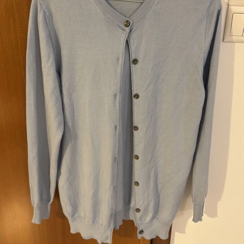 Wool cardigan new, 70% wool, 20% silk, 10% cashmere, light blue