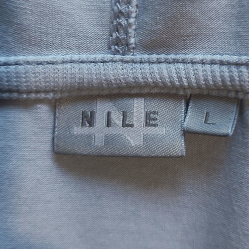 Nile Y2K women's t-shirt with hood and draped V neckline, like new, dusty blue, size L