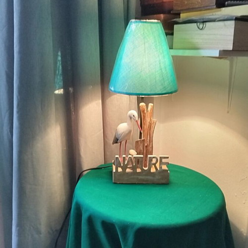 Nature table lamp like new with wooden base and new shade