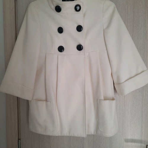 White On Line sugar coat like new with black buttons and 3/4 sleeves
