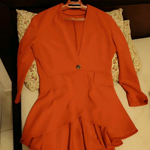 Spring jacket orange like new, asymmetric with gold button