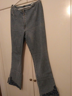Boho denim pants used with embroidery, size 48