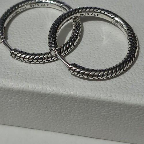 Pandora silver hoop earrings like new with engraved logo