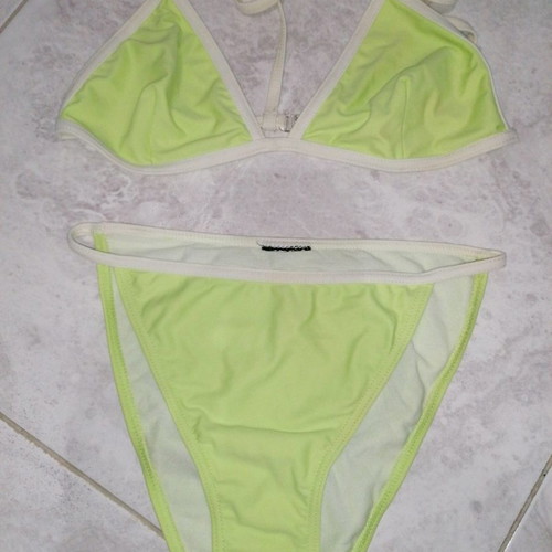 Swimsuit used light green white vintage, size S