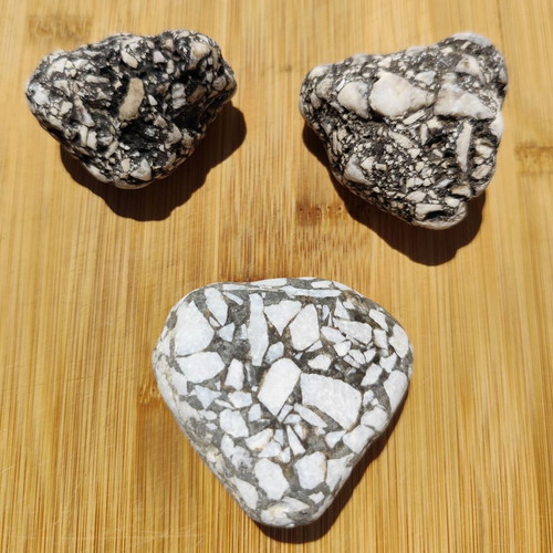 Aegean Breccia natural heart-shaped pebbles, set of 3