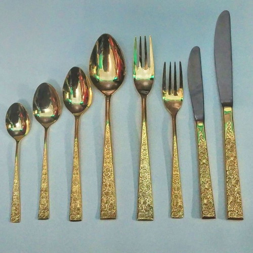 Cosmos Golden Fresco Cutlery Set 100 Pieces Gold Plated New