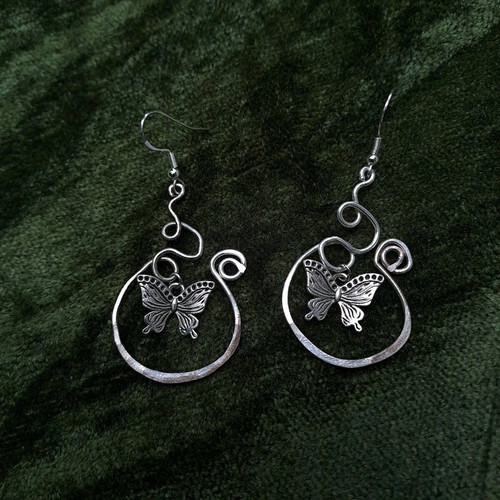 Wire-Worked Butterfly Earrings new, silver color, handcrafted