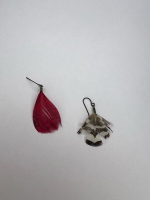 Boho feather earrings used, red and multicolor set