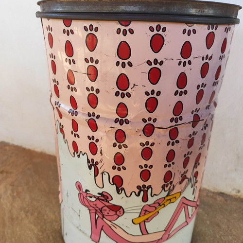 Vintage Pink Panther metal bin used, collectible