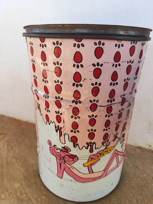 Vintage Pink Panther metal bin used, collectible