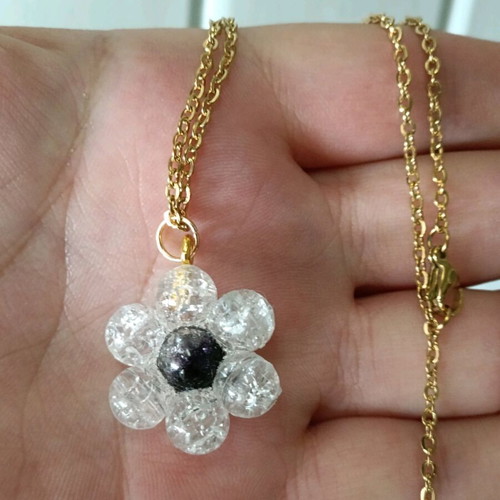 Women's Daisy Necklace with Natural Pearls Steel New