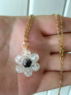 Women's Daisy Necklace with Natural Pearls Steel New