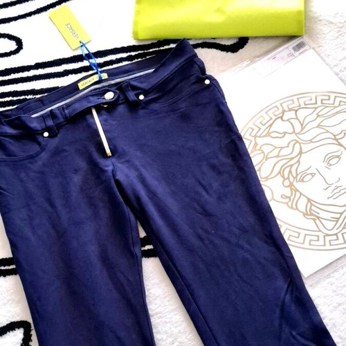 Versace fitted cotton leggings new, blue sz28-30 with nylon pouch