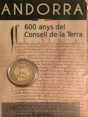 Ανδόρα 2 ευρώ 2019 καινούργιο, 600ή επέτειος του Συμβουλίου της Γης