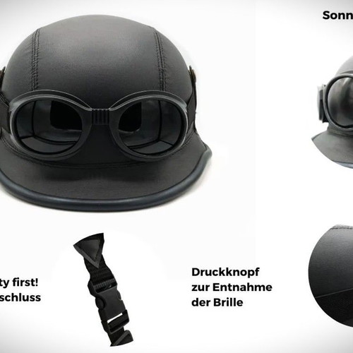 Retro motorcycle helmet with goggles, vintage style, size M L