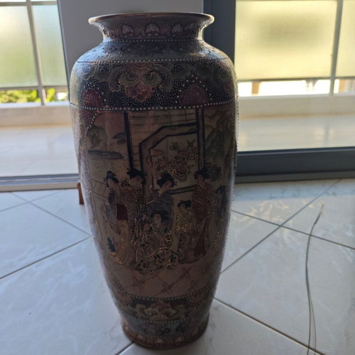 Satsuma porcelain vases pair 43cm like new