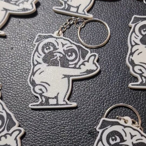 Pug keychain with middle finger gesture