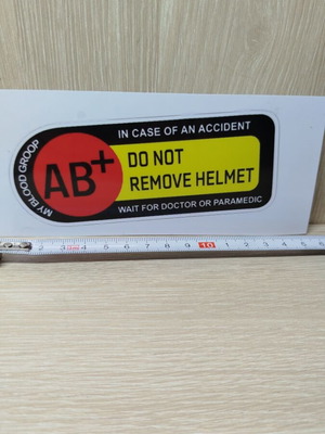 Helmet blood group sticker new AB+