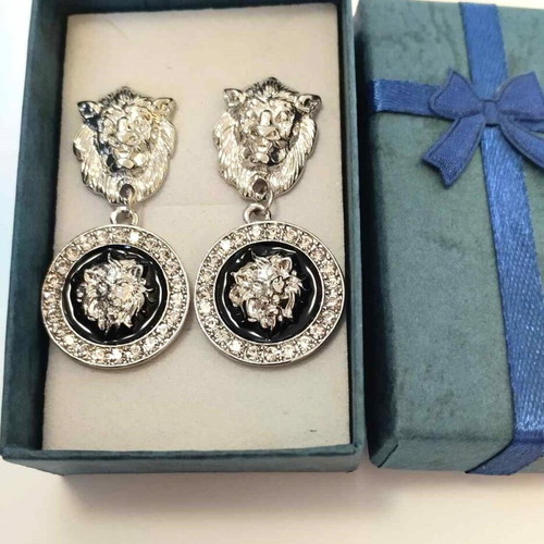 Iconic Lion Head Earrings new, silver and black