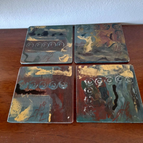 Handmade coasters with hand painting, set of 4, like new
