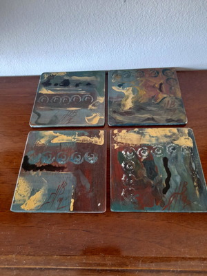 Handmade coasters with hand painting, set of 4, like new