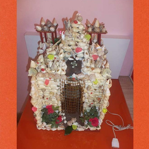 Handmade Icon Stand with Seashells used, folk art