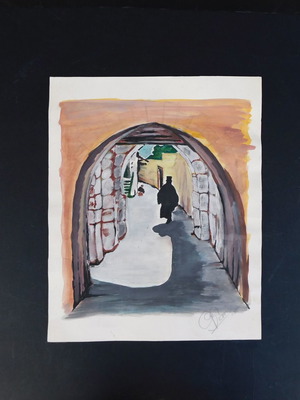 Watercolor painting used, signed 1977, 35x28 cm
