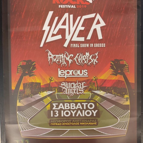 Slayer Live In Athens 13/7/2019 poster used, 66cm x 45cm