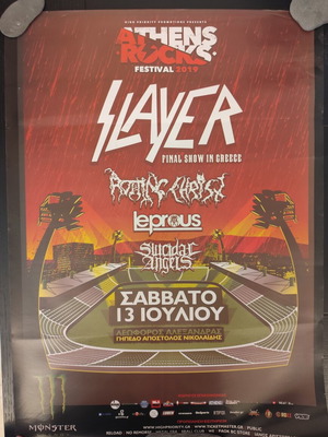 Slayer Live In Athens 13/7/2019 poster used, 66cm x 45cm